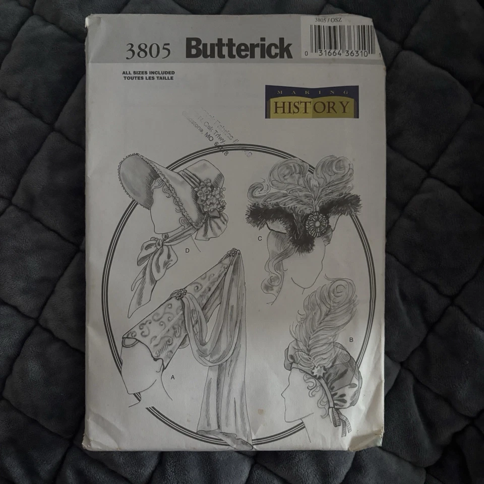 Medieval Hat Plume Bonnet Costume 3805 History Butterick Sewing Pattern Feather - Image 1 of 1