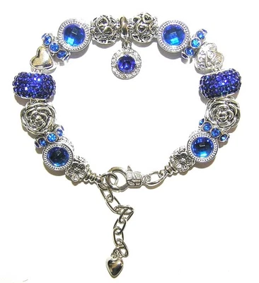 Имитация сапфира синий браслет сентябрь камень с европейскими бусинами подвески - Изображение 1 из 4