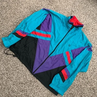 Chaqueta cortavientos vintage de los 90 del equipo olímpico de Estados Unidos para hombre L colorblock cremallera púrpura Foto 1 de 4