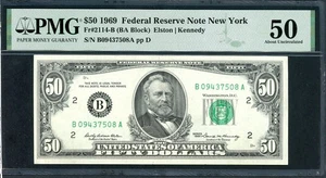 US FEDERAL RESERVE NOTE 1969 $50 FR# 2114-B ELSTON-KENNEDY PMG AU50 A101 - Picture 1 of 2