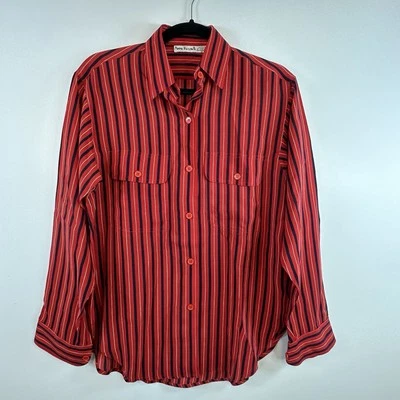 Camisa a rayas vintage Anne Klein II 100 % seda para mujer roja azul dorada talla 8 Foto 1 de 4