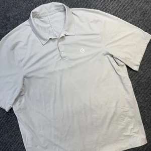 Lululemon Logo Sport Polo Shirt Mens 2XL Off White Golf Tennis Performance Wick - Picture 1 of 7