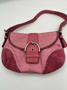 Coach Handtasche Tasche klein Soho Pink Signature C Y2K Canvas Leder Wildleder M04W-6818 - Bild 1 von 10
