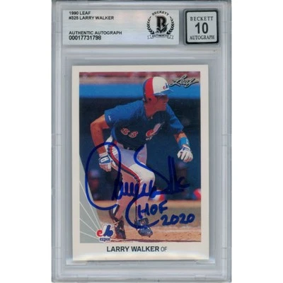 Larry Walker Signed Montreal Expos 1990 Leaf #325 HOF Card 10 Auto Beckett 47374 - Image 1 of 2