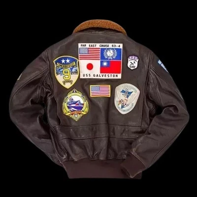 Top Gun Maverick Bomber Jacket Tom Cruise Flight Aviator Fur Collar Leather - Image 1 of 4