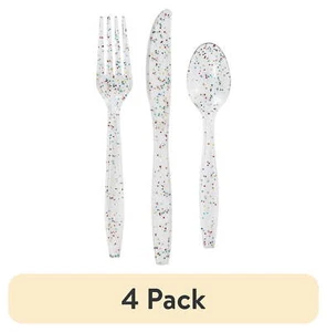 Rainbow Glitter Disposable Cutlery Set 24 Count by Way to Celebrate - Picture 1 of 8