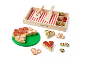 Pizza Party Wooden Pretend Play Food Set With 36 Toppings, Preschool Toy - Picture 1 of 4