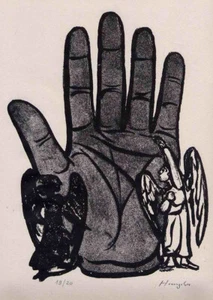 ENGEL & TEUFEL an der Hand - Max HUNZIKER - Handsign. Handätzung des SCHWEIZERs - Picture 1 of 1