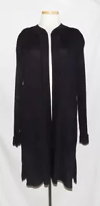 Misook Damen schwarz Rippstrick mit Häkelborte vorne offen lange Staubmantel Jacke 3X - Bild 1 von 8