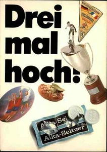 Festkarte "Drei mal Hoch" Alka-Seltzer Reklame Pokal Wimbel schätzungsweise 1975 - Bild 1 von 2