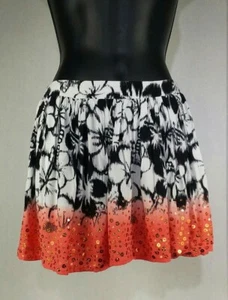 Justice Girls Size 10 Orange Black White Sequins Skort Skirt - Picture 1 of 12