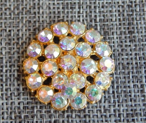 Antique Vtg   Metal Button with Rhinestone Pastes ~Apx: 1"~#922-D Cover