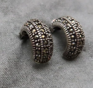 Pendientes ATI de plata de ley vintage marcasitas pequeños aros .50 pulgadas 677b - Imagen 1 de 11