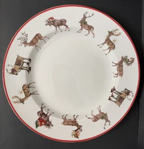 Pottery Barn Silly Stag Dinner Plate Christmas Santa’s Reindeers Festive 11" D - Bild 1 von 6