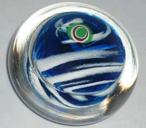 LOVELY VINTAGE RETRO BLUE WHITE SWIRL SIGNED EXMOOR GLASS PAPERWEIGHT - Picture 1 of 1