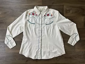 Camisa Western Vintage Roper 1XL Perla Bordada a Presión Floral - Imagen 1 de 6