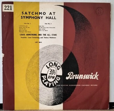 LOUIS ARMSTRONG AND THE ALL STARS SATCHMO AT SYMPHONY HALL BRUNSWICK UK MONO LP - Image 1 of 3