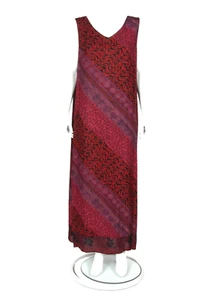 Vtg CAROLE LITTLE Red Magenta Mixed Print Ethnic Sleeveless Maxi Dress sz 16 150 - Picture 1 of 5