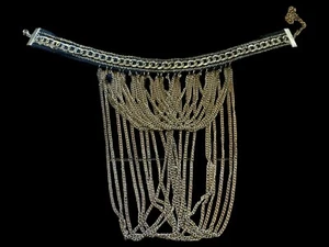 12” Choker W/7” Drop Multi Layer Brass Chains 7 Faceted Black Crystals - Picture 1 of 5