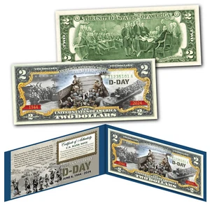 WWII D-DAY Normandy Invasion 80th ANNIVERSARY 1944-2024 Genuine U.S. $2 Bill - Picture 1 of 3