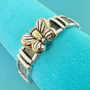 SAINT by SARAH JANE 18K Gold & Silver 925 Butterfly & Leather Bracelet Vintage - Picture 1 of 9