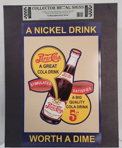 Pepsi Cola Lithographed Steel Metal Collectible Sign  11" x 17" - Picture 1 of 2