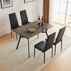 5 PC Dining Set / Wood Top Table / 4 Chairs Kitchen Table Living Room Furniture - Picture 1 of 21