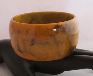 Vintage Bakelit Armreif Armband extra breit hochglanzpoliert Butterscoth & braun - Bild 1 von 5