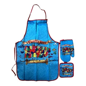 Delantal Puerto Rico Map Kitchen Set of 3 Apron, Oven Mitt, Pot Holder - Picture 1 of 5