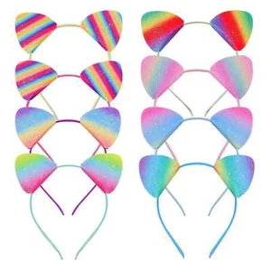 Glitter Cat Ears Headband for Girls Women Kids Toddler 8pcs Glitter Cat Ears - Picture 1 of 4