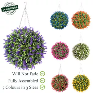 Best Artificial Lavender Lush Long Leaf Topiary Flower Ball Hanging Basket Plant - Picture 1 of 36