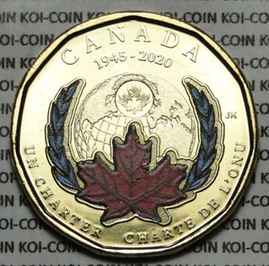 *ERROR*print offset left*BU UNC Canada 1945-2020 $1 UN Charter color coin - Picture 1 of 2