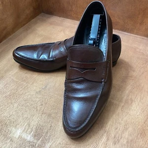 PRADA Loafers Mens 10 Brown Leather Dress Shoes Slip On 2D 2271 Made In Italy - Picture 1 of 23