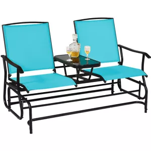 Patiojoy 2 Person Outdoor Patio Double Glider Chair Loveseat Rocking Turquoise - Picture 1 of 10