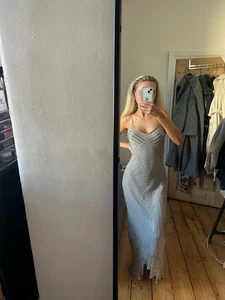 Vintage Monsoon Y2K Fully Beaded Sequin Maxi Strappy Dress With Asymmetric Hem - Picture 1 of 8