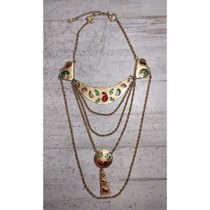 Vintage Julio Marsella Hammered Gold Tone Stained Raised Metal Ethnic Necklace - Picture 1 of 9