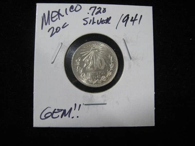 1941 MEXICO 20 CENTAVOS SILVER SUPER NICE GEM!! - Image 1 of 2