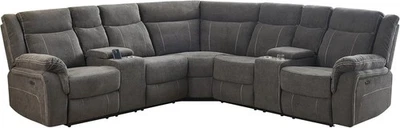 Juego de sofá reclinable eléctrico de tela de gravedad cero, sofá de 5 plazas con 2 consolas Foto 1 de 4