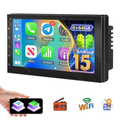 7" 2 DIN Android 14 4+64G Carplay Car Stereo Radio GPS NAVI Touch Screen MP5 BT - Image 1 of 4
