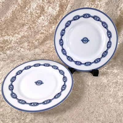 Juego de 2 vajilla de porcelana Hermes Butter Bread Plate Chaine d'Ancre azul Foto 1 de 4