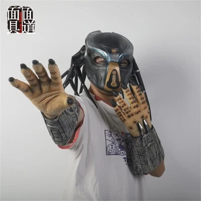 Predator Maske Handschuhe Kopfbedeckung Latex Vollhelm Halloween Cosplay Kostüm- - Bild 1 von 4