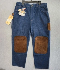 VTG Jaque Dubois Carpenter Jeans Leather Patches Men’s 40x30 Blue Dungarees USA - Picture 1 of 13