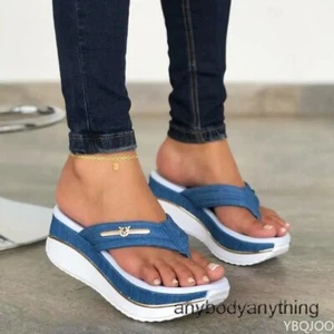 Sandals Women Summer Flip Flops Outdoor Casual Platform Wedges Beach Slippers - Picture 1 of 26