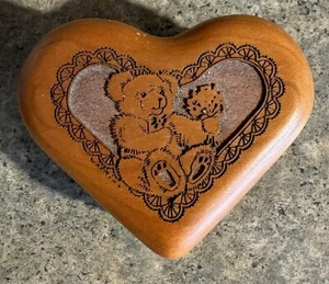 Treasure Trinket Box Momento Hinged Heart Shape Wood Jewelry Teddy Bear Flowers - Picture 1 of 5