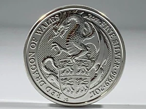 2018 2oz UK Queen's Beasts - Dragon - .9999 Fine Silver - Picture 1 of 3