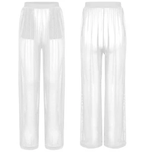 Girls Kids Beach Pants See Through Bell Bottoms Leisure Sequin Loose Leggings - Picture 1 of 47