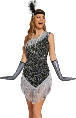 Pixiemain Women's 1920s Gatsby Flapper Dress Sequin Halloween Costume Party Med - Image 1 of 4
