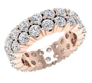 Lab Grown Round Diamond Two Row Eternity Wedding Ring VS F 6.50 Ct 14K Rose Gold - Picture 1 of 8