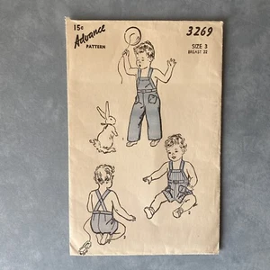 1940s Advance 3269 Boys Girls Short and Long Bib Overalls Vintage Sewing Pattern - Picture 1 of 6