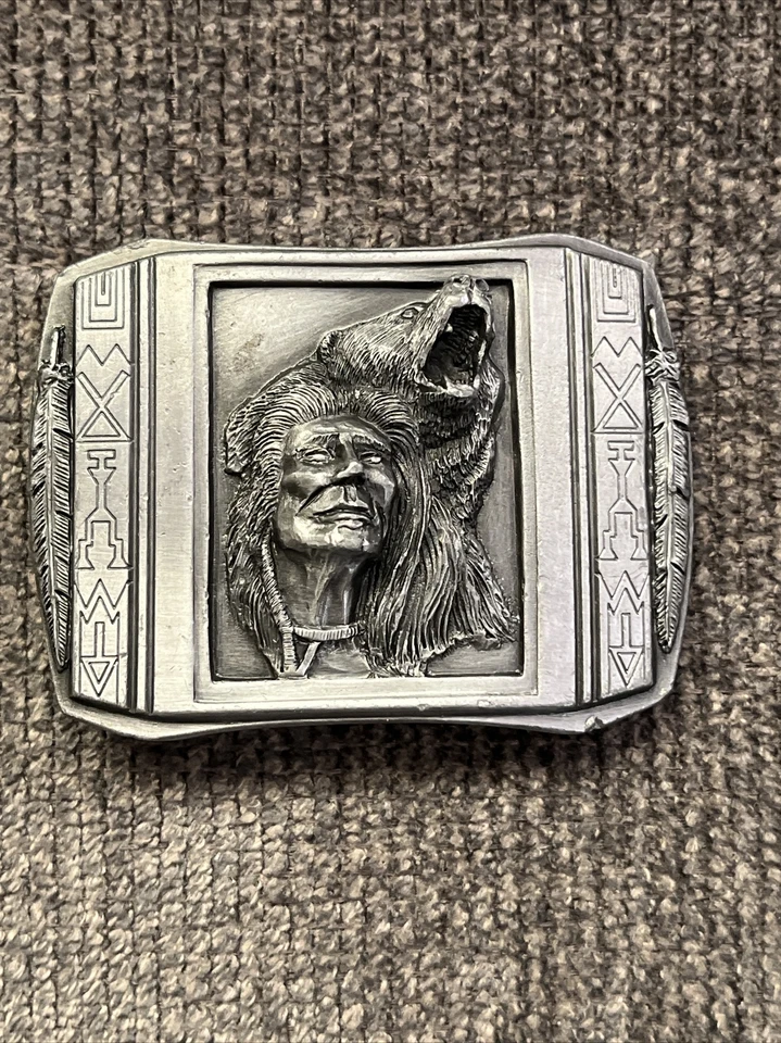 Hebilla de cinturón de bergamota "The Guardian Native American Art" EE. UU. Vintage 1990 D-900 Foto 1 de 3